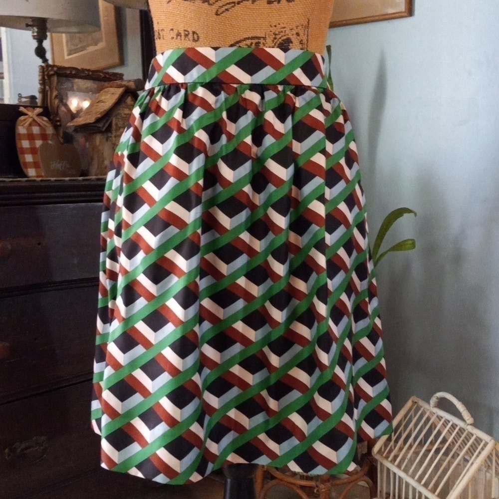 J. Crew Ratti Retro Silk Geometric Skirt in Simpatico Diamond Lattice NWT - Picture 2 of 16